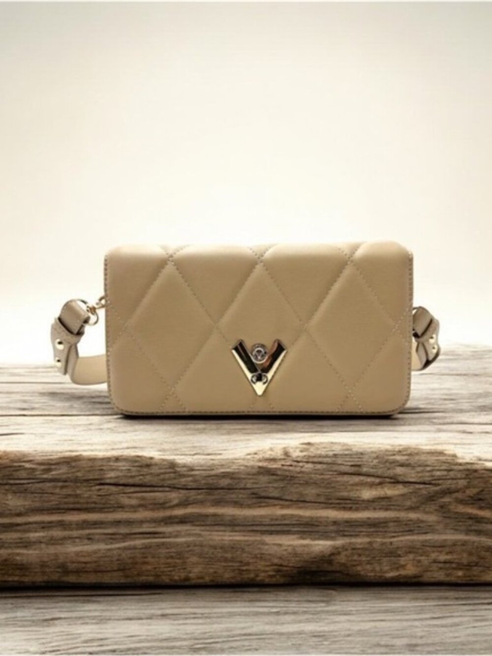 Valentino Orlandi Quilted Taupe Crossbody Bag NWT